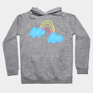 Blue clouds watercolor rainbow art Hoodie